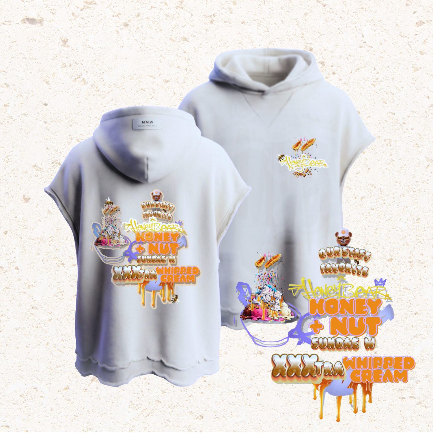 honeybear "honey + nut sundae" sleeveless hoodie